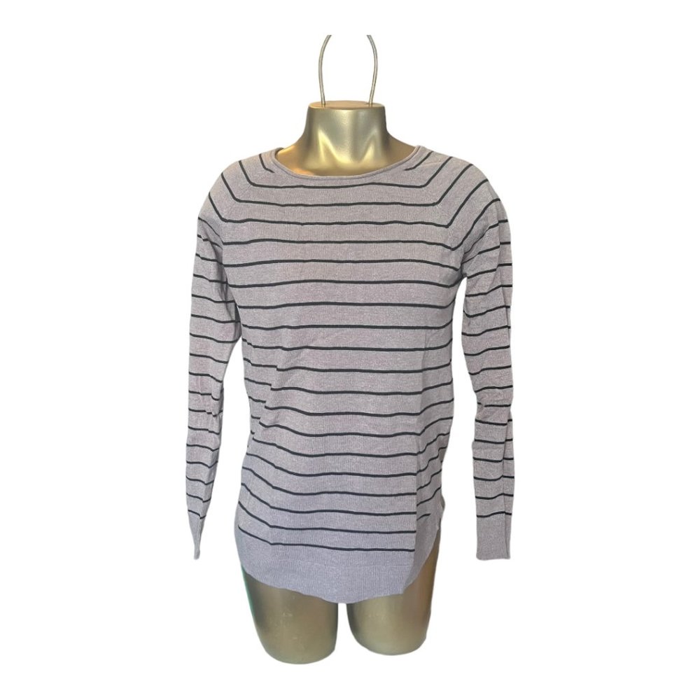 Pink Clover Lilac Brown/Black Striped Crew Sweater, Size Small